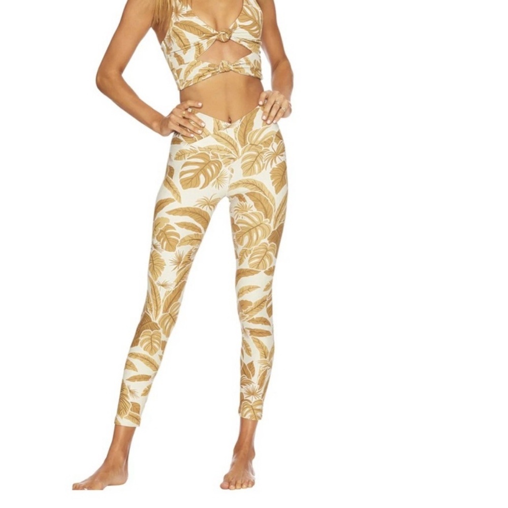 Beach Riot Gold Leaf Print Sports Bra